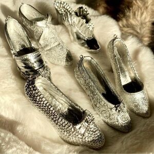 VICTORIAN Style Silver Tone Shoe Ornaments Set of 6